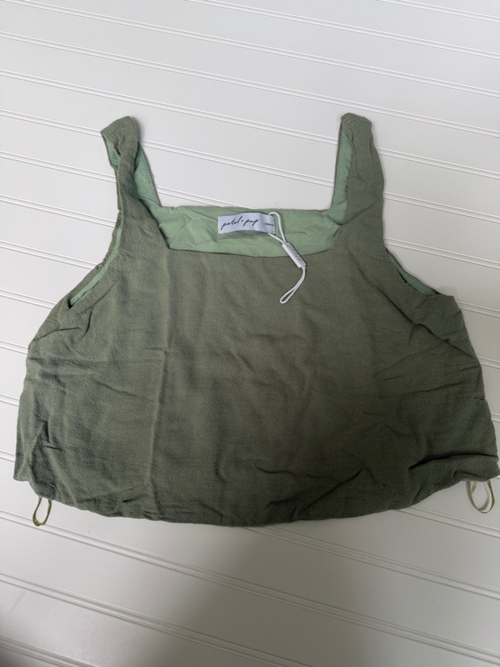 (050)Petal & Pup Sage Green 100% Linen Crop Tank Top Square Neck Women’s M NWT